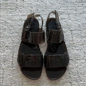 Off-White Jelly Sandals. Gently used color gray with olive green undertone